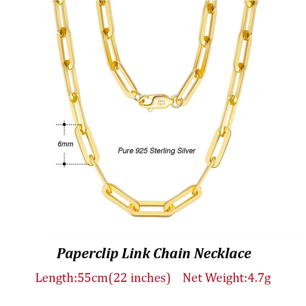 ORSA JEWELS 14K Gold Plated Genuine 925 Sterling Silver Paperclip Neck Chain 6/9.3/12mm Link Necklace for Women Men Jewelry SC39