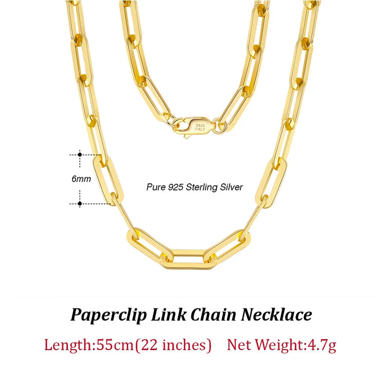 ORSA JEWELS 14K Gold Plated Genuine 925 Sterling Silver Paperclip Neck Chain 6/9.3/12mm Link Necklace for Women Men Jewelry SC39