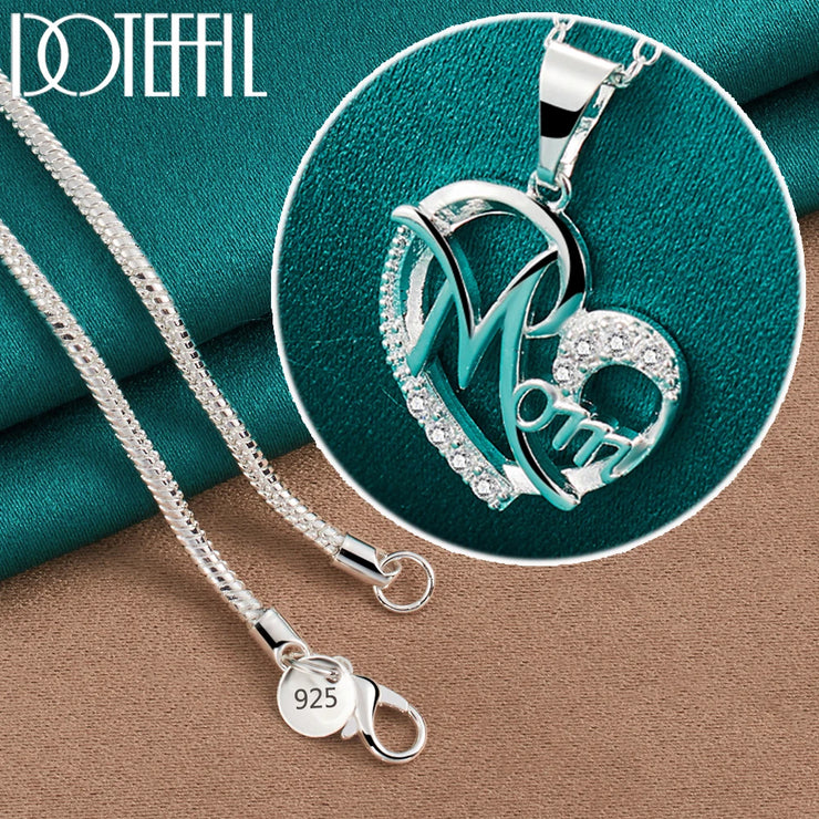 DOTEFFIL 925 Sterling Silver Mom Heart Pendant – A Symbol of Love
