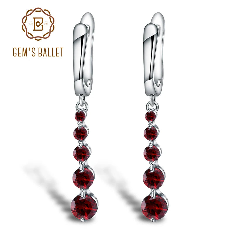 GEM'S BALLET 2.67Ct Natural Red Garnet Gemstone Drop Earrings Genuine Pure 925 Sterling Silver Earrings Fine Jewelry For Women