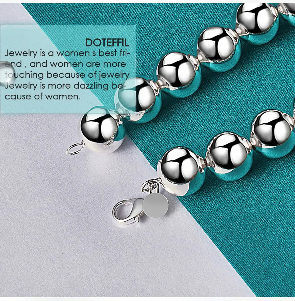 DOTEFFIL 925 Sterling Silver 14mm Round Hollow Bead Ball Chain Bracelet For Women Man Charm Wedding Engagement Jewelry