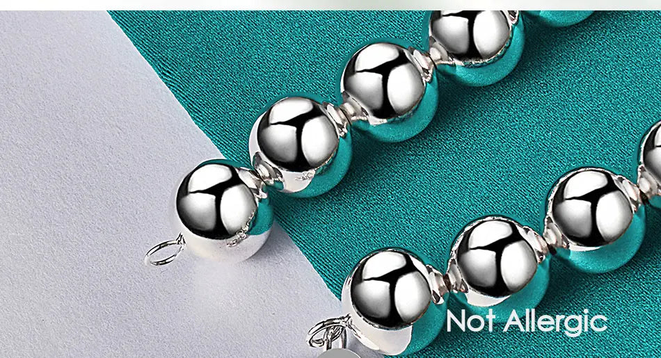 DOTEFFIL 925 Sterling Silver 14mm Round Hollow Bead Ball Chain Bracelet For Women Man Charm Wedding Engagement Jewelry