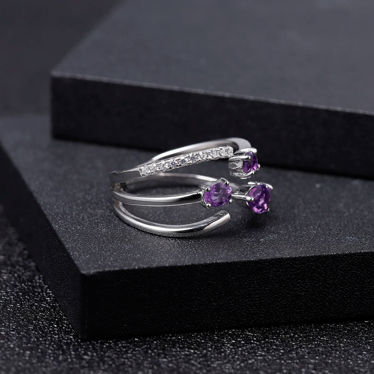 Gem's Ballet 925 Sterling Silver Amethyst Swirl Ring – Elegant & Adjustable