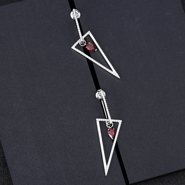 GEM'S BALLET Triangle 925 Sterling Silver Smart Chic Earrings Natural Red Garnet Gemstone Drop Earrings for Women Fine Jewelry
