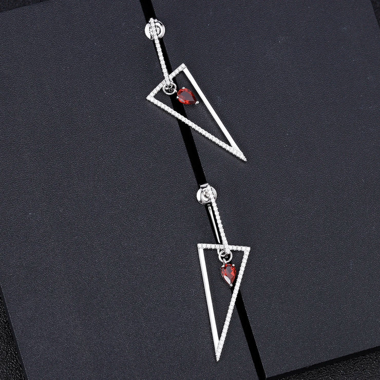 GEM'S BALLET Triangle 925 Sterling Silver Smart Chic Earrings Natural Red Garnet Gemstone Drop Earrings for Women Fine Jewelry