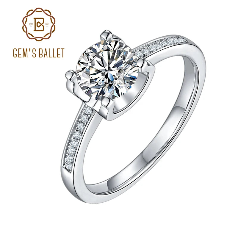 GEM'S BALLET 6.5mm Round Moissanite Wedding Ring – Elegant and Timeless