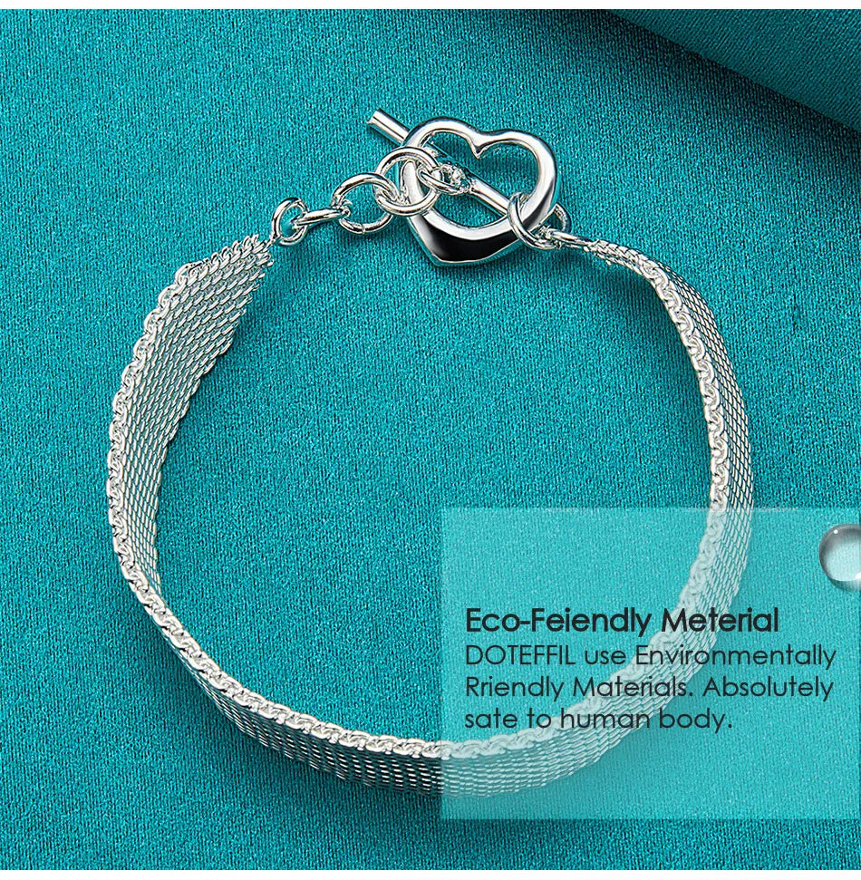 925 Sterling Silver Watchband Network Heart Bracelet Chain