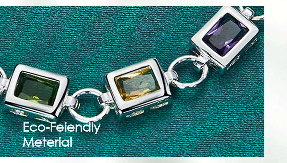 925 Sterling Silver Square inlaid With Multi-color AAA Zircon Bracelet Chain