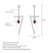 GEM'S BALLET Triangle 925 Sterling Silver Smart Chic Earrings Natural Red Garnet Gemstone Drop Earrings for Women Fine Jewelry