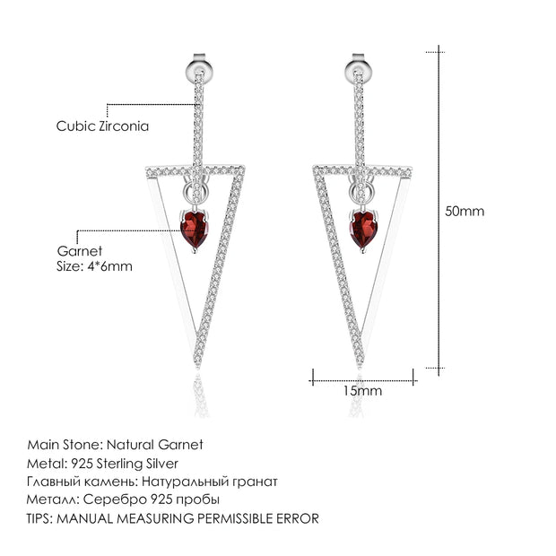 GEM'S BALLET Triangle 925 Sterling Silver Smart Chic Earrings Natural Red Garnet Gemstone Drop Earrings for Women Fine Jewelry