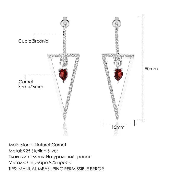 GEM'S BALLET Triangle 925 Sterling Silver Smart Chic Earrings Natural Red Garnet Gemstone Drop Earrings for Women Fine Jewelry