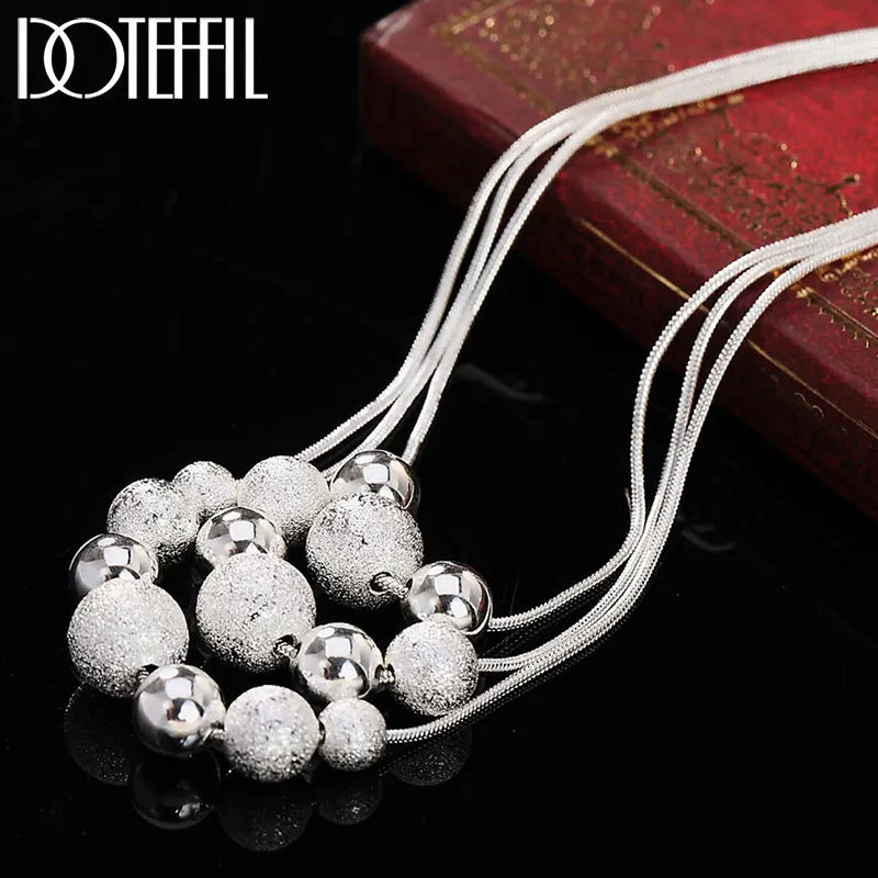 DOTEFFIL 925 Sterling Silver 18 Inch Three Snake Chain Matte Smooth Pendant Necklace For Women Fashion Wedding Charm Jewelry