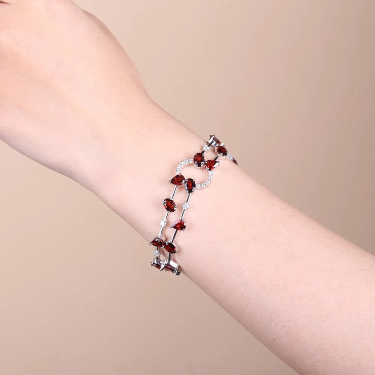 GEM'S BALLET 14.74Ct Natural Red Garnet Gemstone Link Bracelet 925 Sterling Silver Bracelets & Bangles for Women Wedding Jewelry