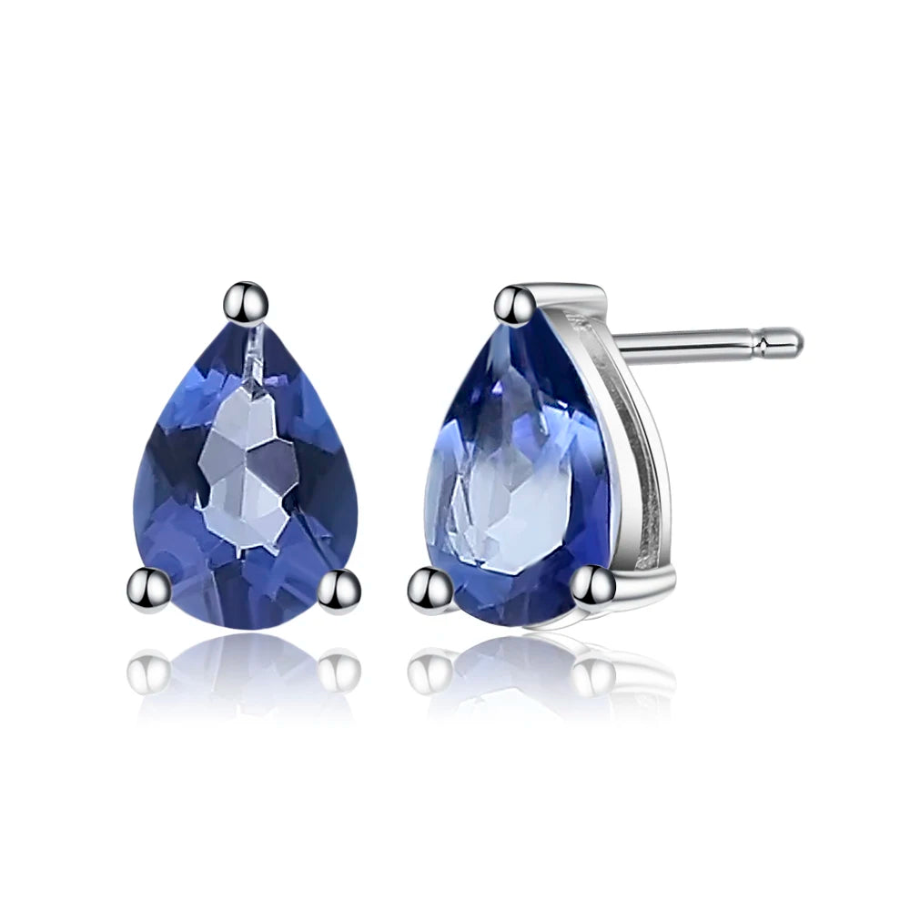 GEM'S BALLET Natural Swiss Blue Topaz Stud Earrings – Timeless Elegance