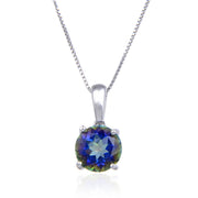 GEM'S BALLET Natural Blue Topaz Gemstone Pendant Necklace For Women Jewelry 925 Sterling Silver Classic Round Birthstone Pendant