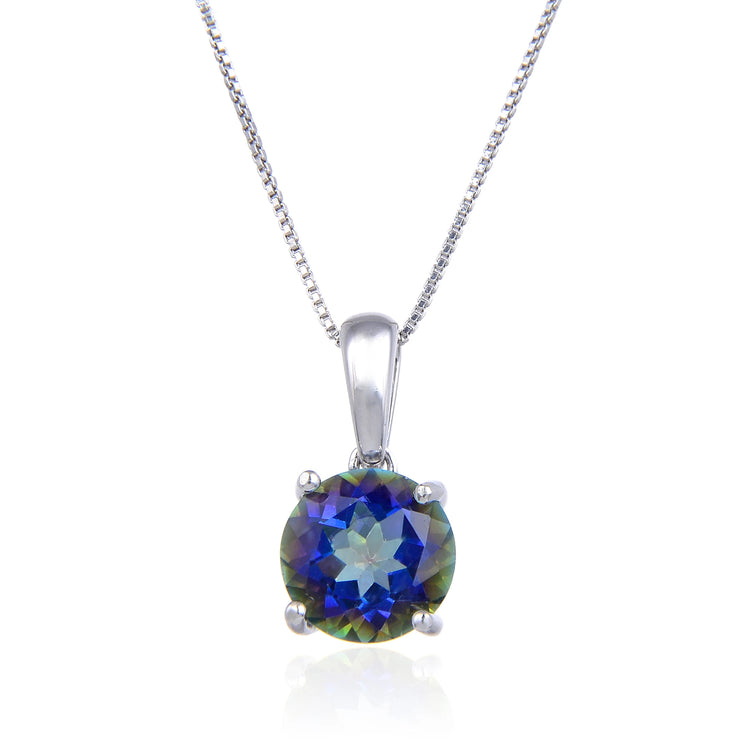 GEM'S BALLET Natural Blue Topaz Gemstone Pendant Necklace For Women Jewelry 925 Sterling Silver Classic Round Birthstone Pendant