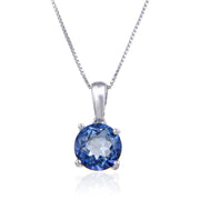 GEM'S BALLET Natural Blue Topaz Gemstone Pendant Necklace For Women Jewelry 925 Sterling Silver Classic Round Birthstone Pendant