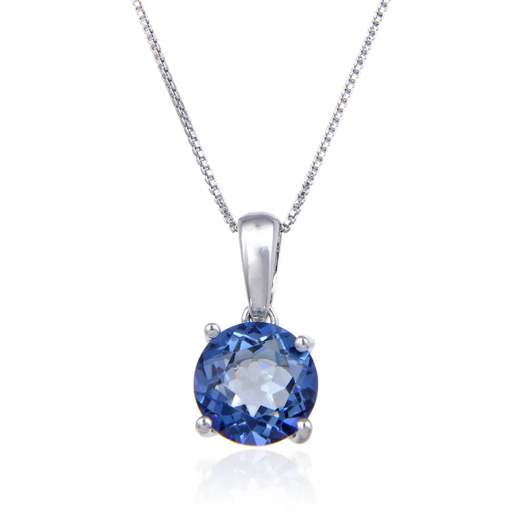 GEM'S BALLET Natural Blue Topaz Gemstone Pendant Necklace For Women Jewelry 925 Sterling Silver Classic Round Birthstone Pendant