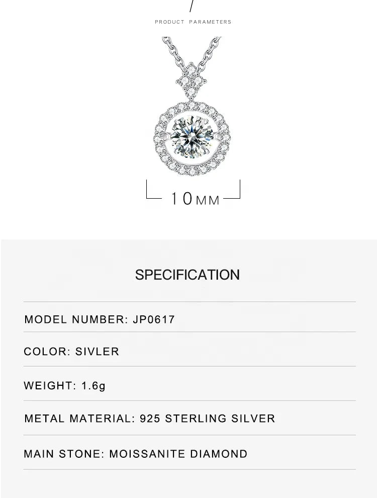 GEM'S BALLET Moissanite Pendant Necklace 925 Sterling Silver Jewelry for Women Diamond with Twinkle Setting