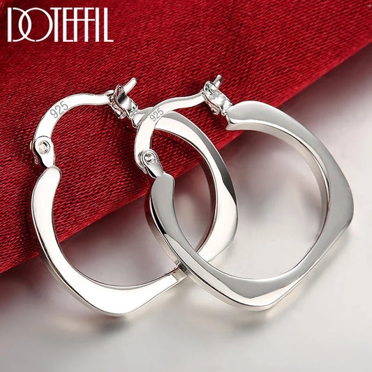 DOTEFFIL 925 Sterling Silver Flat Square Hoop Earrings – Sleek & Modern