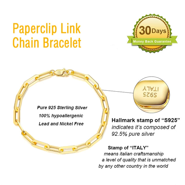 ORSA JEWELS 14K Gold Plated Genuine 925 Sterling Silver Paperclip Neck Chain 6/9.3/12mm Link Necklace for Women Men Jewelry SC39