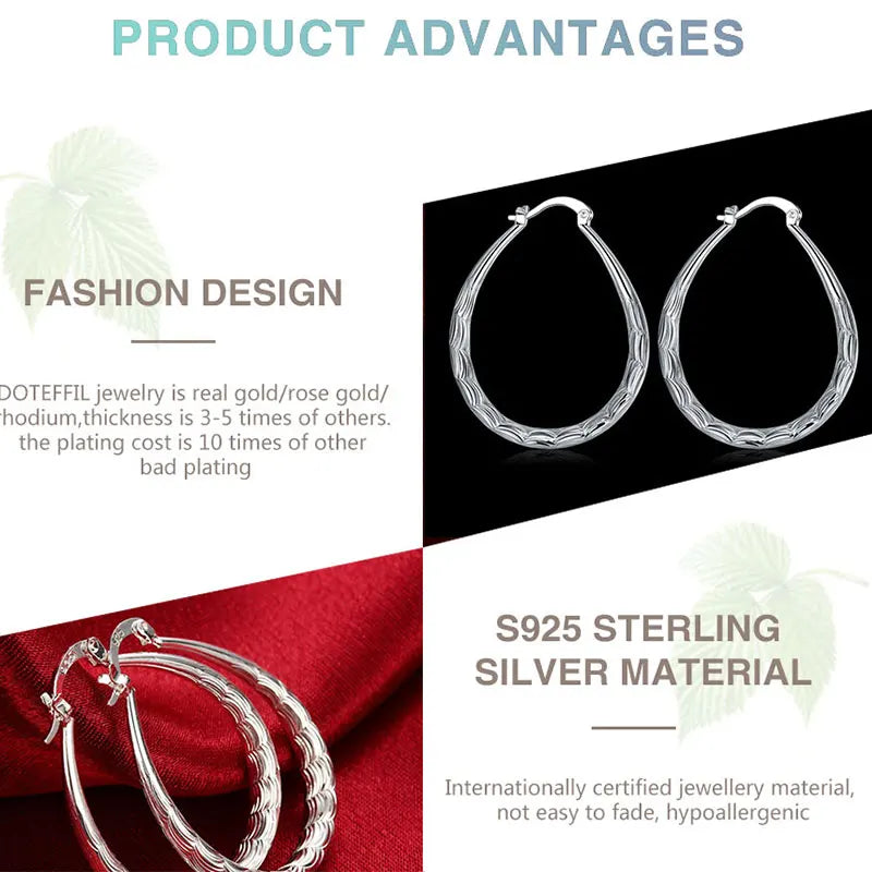 DOTEFFIL 925 Sterling Silver Wave Pattern Hoop Earrings – Elegant & Stylish