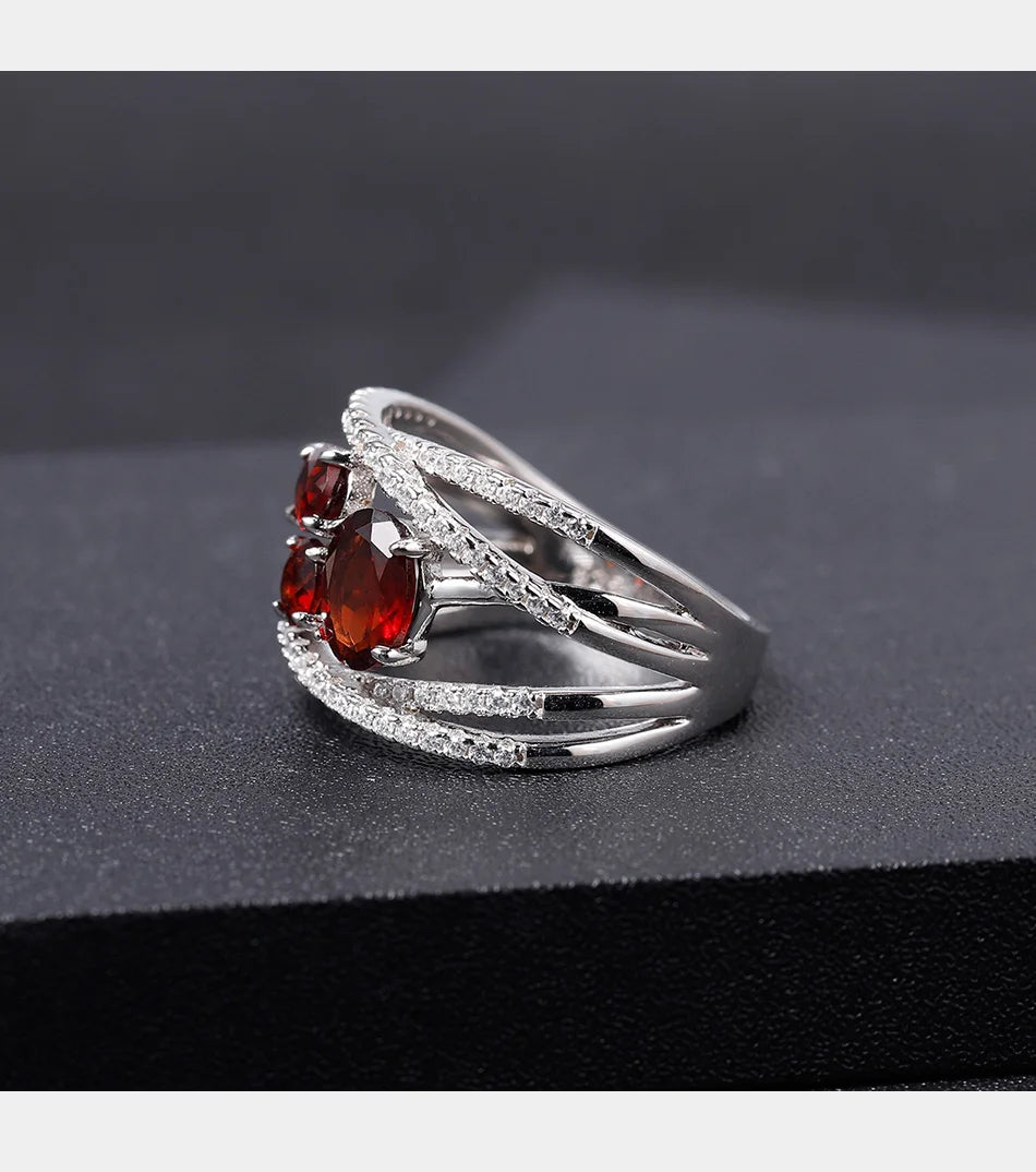 GEM'S BALLET 925 Sterling Silver Criss-Cross Gemstone Ring 1.87Ct Natural Red Garnet Finger Rings For Women Wedding Fine Jewelry