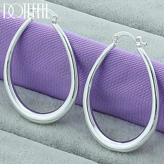 DOTEFFIL 925 Sterling Silver Smooth Solid Circle U Round Hoop Earring For Women Wedding Engagement Party Fashion Jewelry