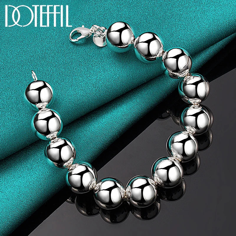 DOTEFFIL 925 Sterling Silver 14mm Round Hollow Bead Ball Chain Bracelet For Women Man Charm Wedding Engagement Jewelry