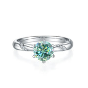 GEM'S BALLET 1.0Ct 6.5mm Round Lace Design Moissanite Engagement Ring with Claw Prongs 585 14K 10K 18K Gold 925 Silver Ring