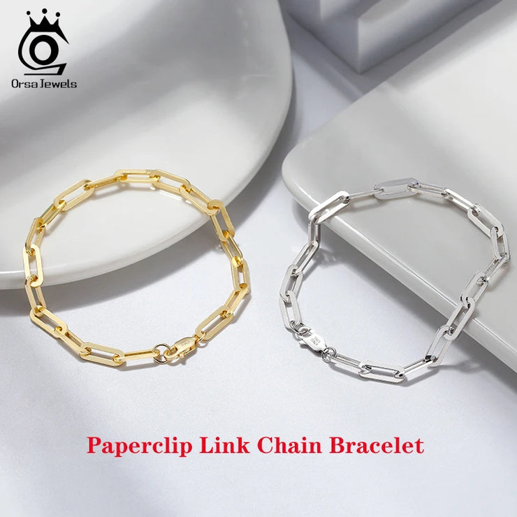 ORSA JEWELS 14K Gold Plated Genuine 925 Sterling Silver Paperclip Neck Chain 6/9.3/12mm Link Necklace for Women Men Jewelry SC39