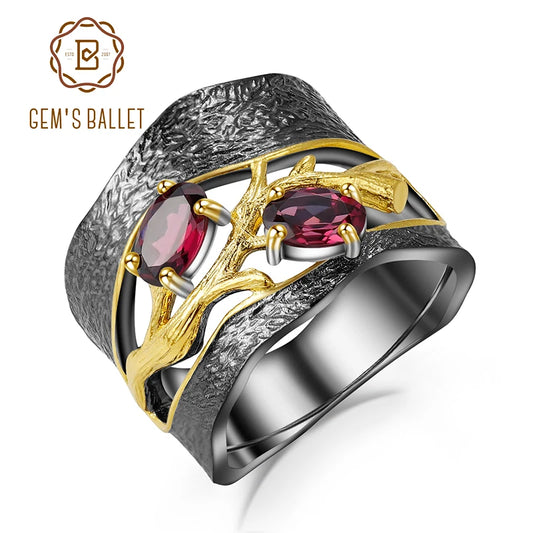 GEM'S BALLET Handmade Rhodolite Garnet Branch Ring