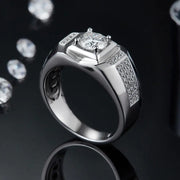 GEM'S BALLET 585 14K 10K 18K Gold 925 Silver Mens Engagement Rings Round 1.0 Ct. 6.5mm Men's Moissanite Diamond Cluster Ring