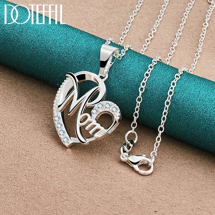 DOTEFFIL 925 Sterling Silver Mom Heart Pendant – A Symbol of Love