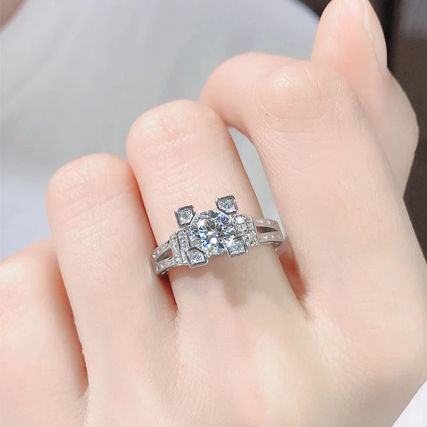GEM'S BALLET 925 Sterling Silver Moissanite Ring 1ct Round & Baguette Moissanite Engagement Ring Setting For Women Wedding