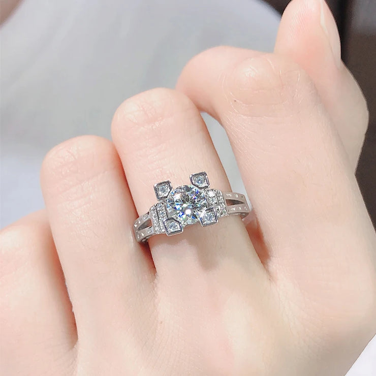 GEM'S BALLET 925 Sterling Silver Moissanite Ring 1ct Round & Baguette Moissanite Engagement Ring Setting For Women Wedding