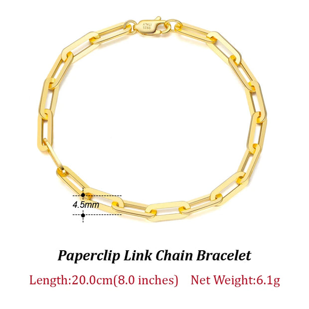 ORSA JEWELS 14K Gold Plated Genuine 925 Sterling Silver Paperclip Neck Chain 6/9.3/12mm Link Necklace for Women Men Jewelry SC39