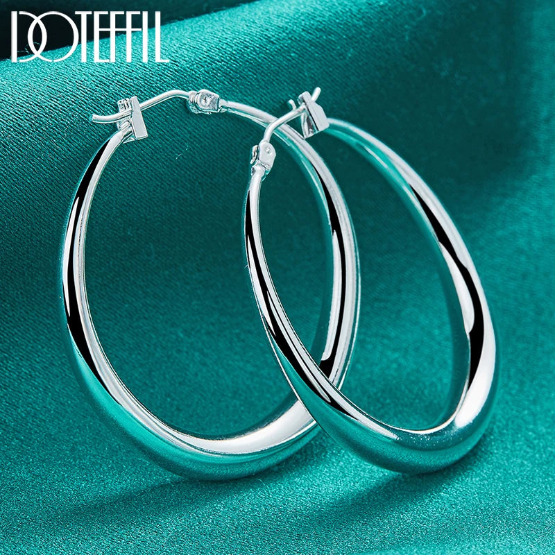 DOTEFFIL 925 Sterling Silver Smooth 36mm Big Circle Hoop Earrings For Women Wedding Engagement Party Jewelry