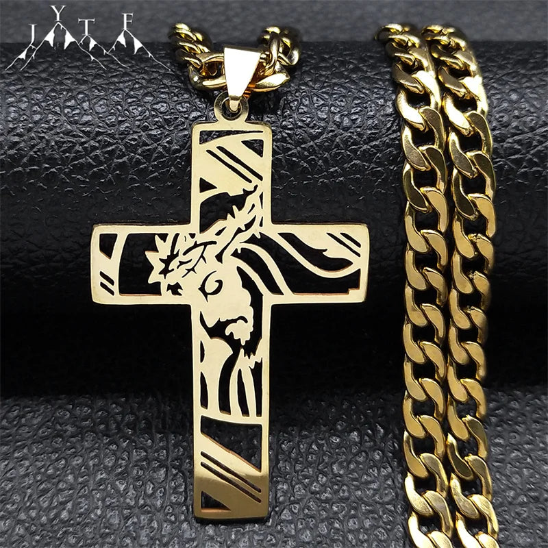 JYTF Stainless Steel Crown of Thorns Cross Necklace – Bold Faith Statement