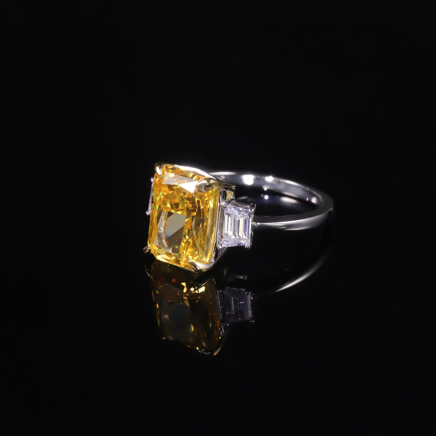 GEM'S BALLET 925 Sterling Silver Handmade Cocktail Ring Diamond-fire CZ- Fancy Vivid Yellow Gemstone Engagement Rings