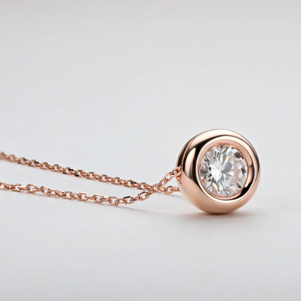 RAPRGOLD 925 Sterling Silver Ladies Necklaces 6.5mm/8mm/9mm Round Moissanite Pendant Necklace for Fine Fashion Jewelry Gifts
