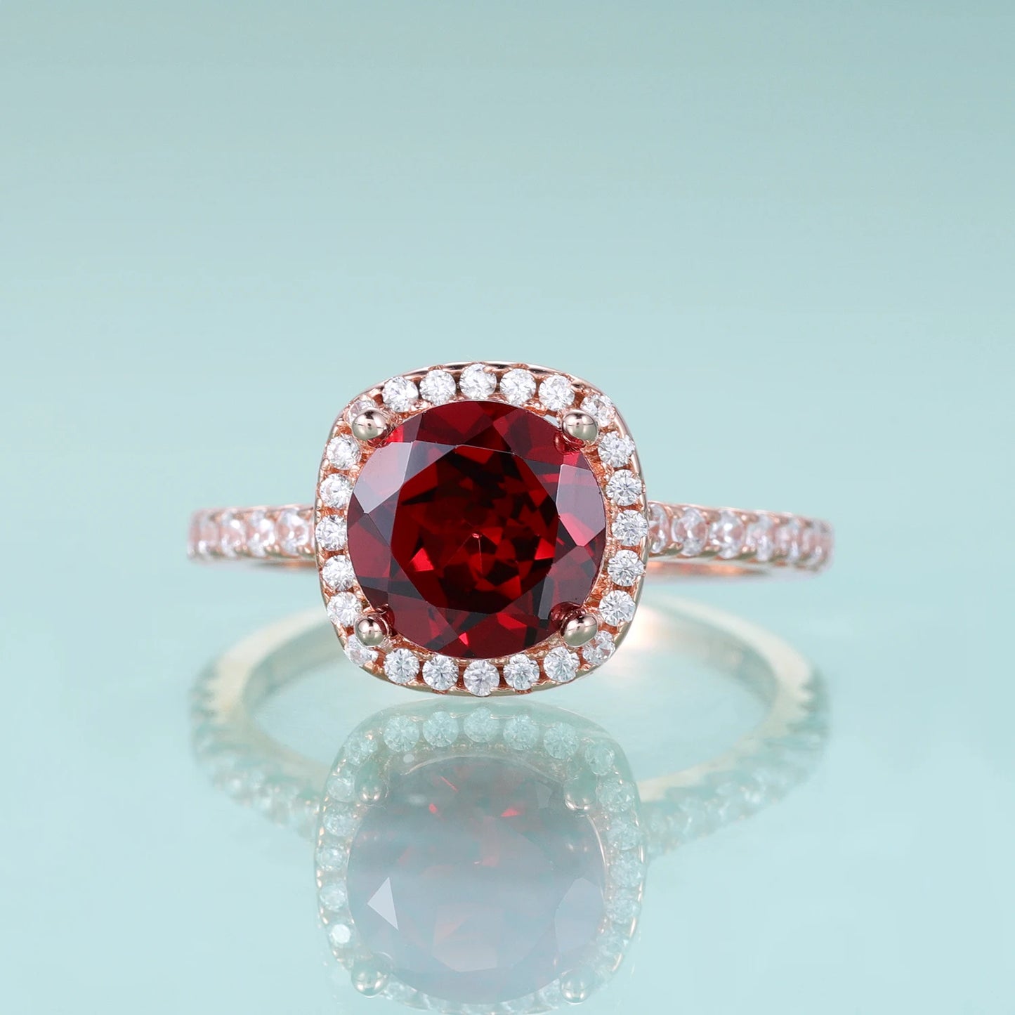 GEM'S BALLET 925 Sterling Silver Red Garnet Halo Ring – Elegant February Birthstone Jewelry