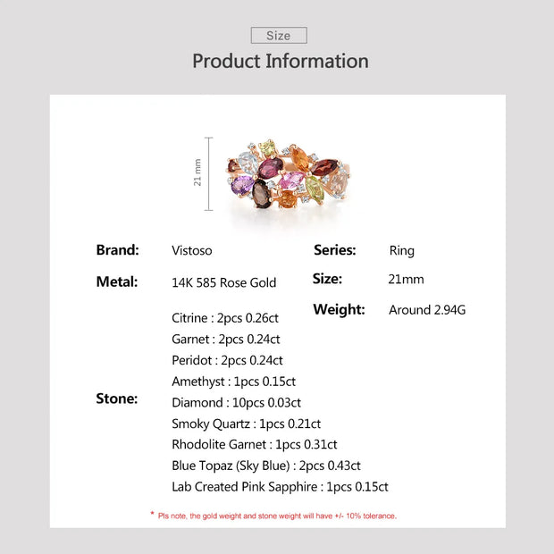 VISTOSO 14K Rose Gold Multicolor Gem & Diamond Ring
