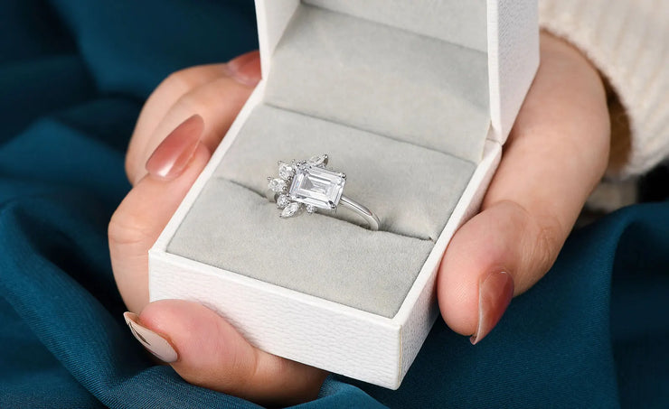 Newshe 925 Sterling Silver East To West Ring Emerald Cut Solitaire Wedding Engagement Rings for Women 5A Cubic Zirconia Jewelry