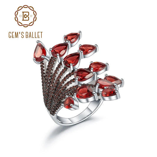 GEM'S BALLET 925 Sterling Silver Jewelry Rings Hand Bone Coral Natural Smoky Quartz Gemstone Handmade Vintage Rings Gift For Her