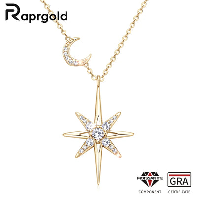 Radiant Moissanite Star Moon Necklace – Celestial Elegance