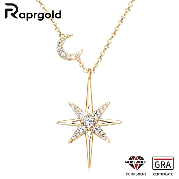 Radiant Moissanite Star Moon Necklace – Celestial Elegance