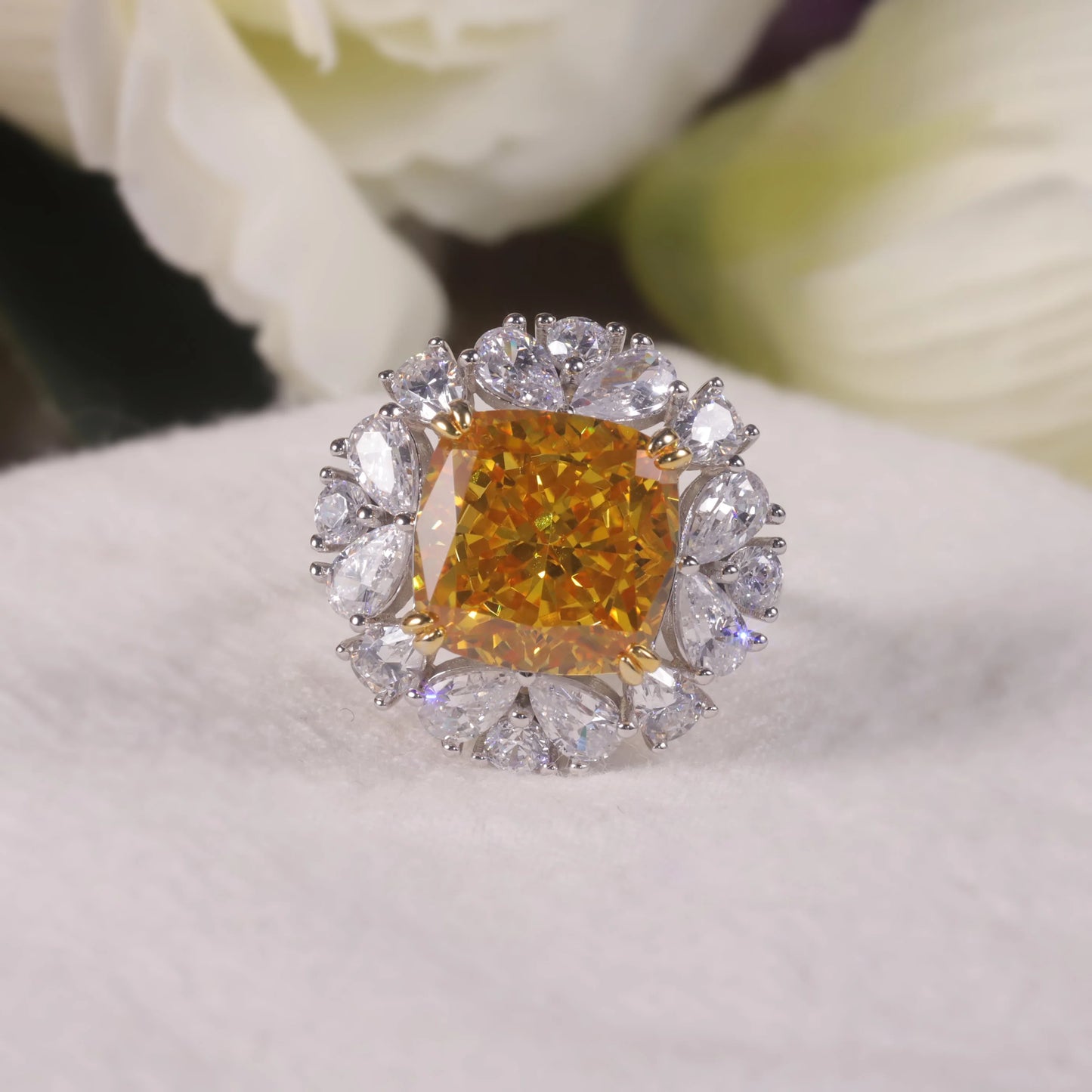 GEM'S BALLET 925 Sterling Silver Antique Style Art Deco Ring Diamond-fire CZ- Fancy Vivid Yellow Engagement Wedding Ring