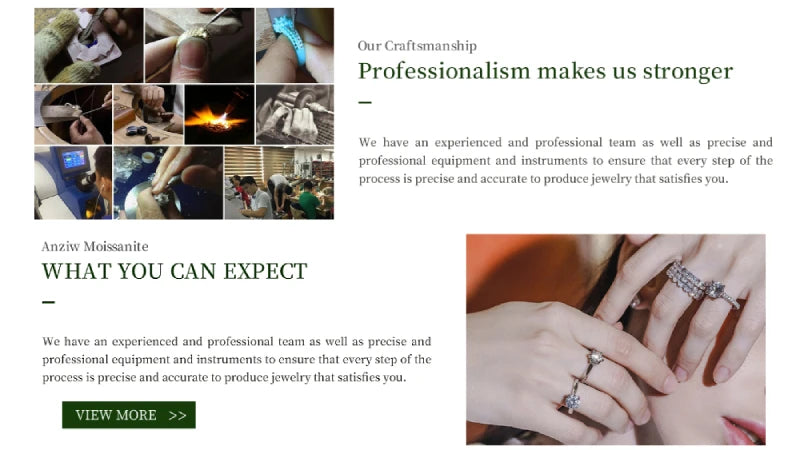 Anziw Real 2CT 8mm Round Moissanite Square Ring 925 Sterling Silver Luxury Brilliant Diamond Wedding Finger Rings Band For Women