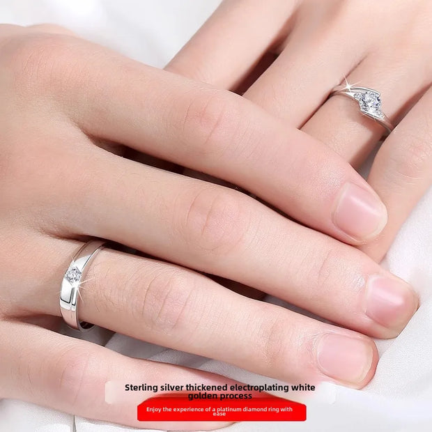 925 Silver Moissanite Couple Rings Wedding Engagement Bands for his and hers engagement bands Moissanite rings open and adjustab